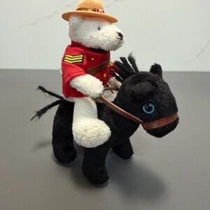 Plush RCMP Bear on Black Horse Souvenir